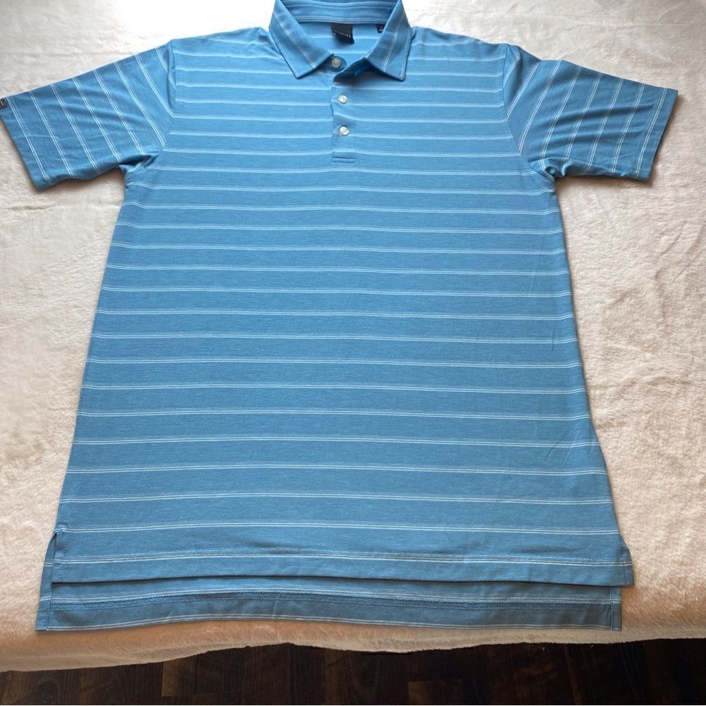 Dunning Golf Blue White Striped Polo Size Large